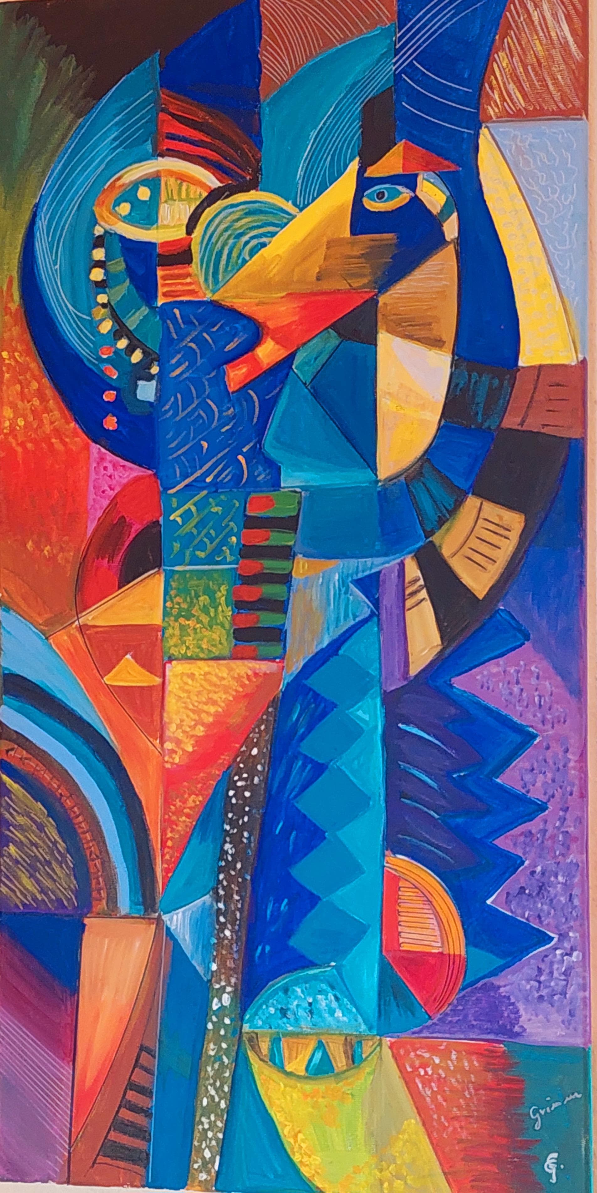 Ohne Titel — Kubistische Figur von Claudia Grimm, Malerei auf Leinwand